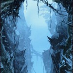 Concept art painting of adventurers traversing a crevasse from Peter Jackson's King Kong