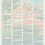 typographical poster of an entire short story coloured to reveal an illustration of a house