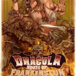 illustrated horror movie poster for dracula house of frankenstein