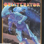 scifi illustration box cover of the game obliterator