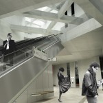 architectural rendering with black & white people