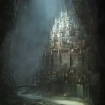 digital painting of an underground fantasy city