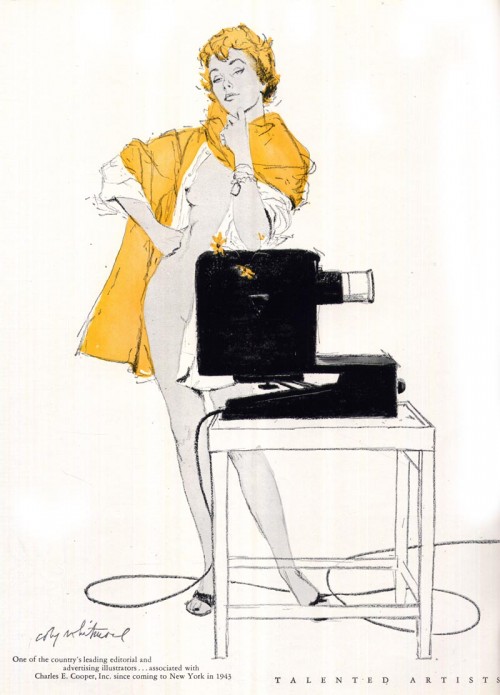 illustration of a woman in a yellow jacket standing behind a projector