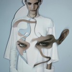 photomanipulation of fashion model with abstract cutout shapes