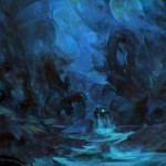 digital painting pf a submarine in an underwater cave