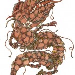 illustration of a serpentine monster made of many parts