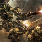 battle scene of mech robot and soldiers