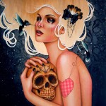 illustration of a woman holding a skull