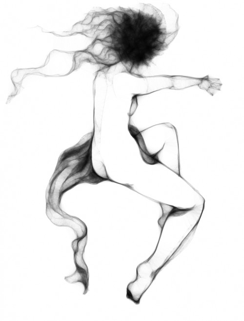 black & white digital sketch of a nude woman and a drape of cloth