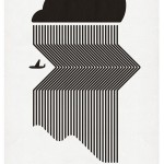 black & white graphic poster of a plane and a rain cloud