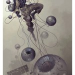 illustration of a spacewoman tangled in wires