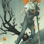 surreal digital painting of an old man with a walking stick