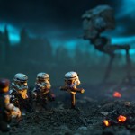 photograph of lego stormtroopers & at-st attending a funeral for a comrade