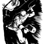 black & white sketch of blue beetle