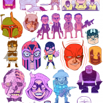 collage of many superheroes and film characters drawn in a cartoon style 1