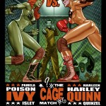 fan art poster promoting boxing match with harley quinn, poisin ivy and joker