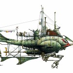 illustration of a fanciful fish-like submarine craft
