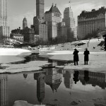 black and white vintage picture of snowbound new york