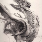 black & white drawing of a dragon