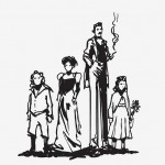 pen sketch of four figures