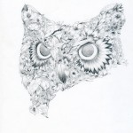 black & white illustration of an owl