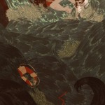 illustration of man sleeping in a churning sea