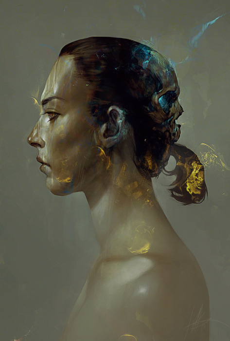 profile painting of woman with ponytail
