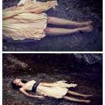 diptych of woman in pool of water