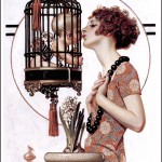 woman kissing a caged cherub