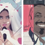 smiling man and bride with microphone