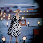 woman wearing polka dot dress