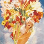 painting of woman holding flowers