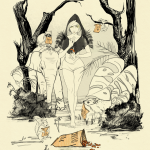 woman in hood with animals eating cheetos