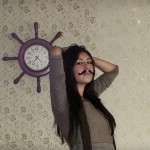 Stella Salas wearing a mustache