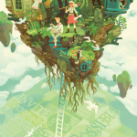 people on a floating island