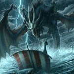 dragon attacking ship during storm