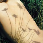 The shadows of flowers on Rosie Huntington-Whiteley's nude back