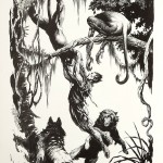 man fighting wolves and beasts