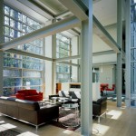 living room of house with red couch