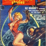 cover of planet stories featuring woman fighting man in space with laser whips