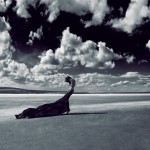woman in drape on flatland