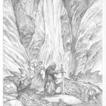 pencil drawing of knight and slain dragon