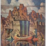 viking ship and city