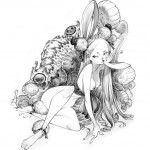sketch of nude alice and caterpillar by alessandro barbucci