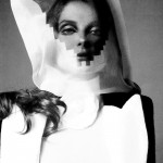 eniko mihalik with pixel pattern veil