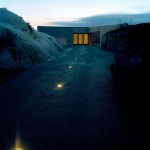 concrete driveway with sunken lights