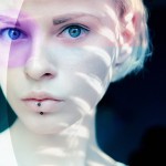 self-portrait with graphic overlays