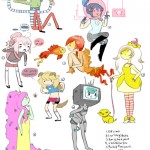 several women in the style of adventure time