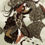 woman in flowing dress with pattern of flying geese