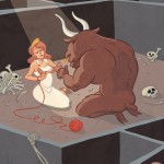 Ariadne and the Minotaur in the labyrinth